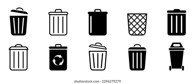 Trash can vector icons set. Trash, garbage, bin icons set. Vector 10 EPS.