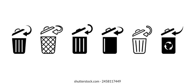 Trash can vector icons set. Garbage icon. Black bins with arrows.