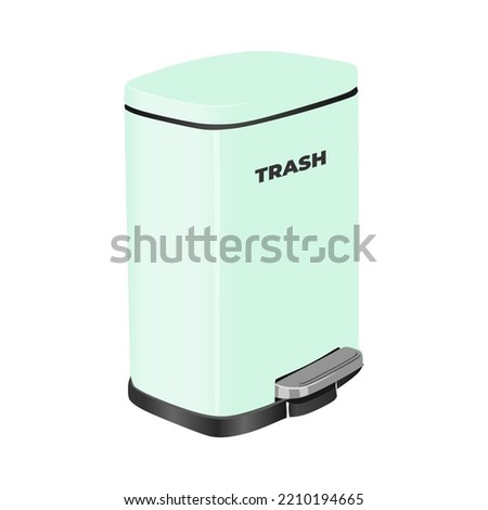Trash Can Vector. Illustration of Stainless Steel Touchless Rectangular Foot Step Bathroom Trash Can with Lid, in soft green color, in trendy design style. Suitable for many purposes.