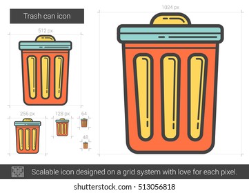 Trash can vector line icon isolated on white background. Trash can line icon for infographic, website or app. Scalable icon designed on a grid system.