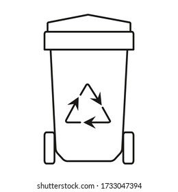 Trash can. Vector outline illustration. Waste recycling line black icon. 