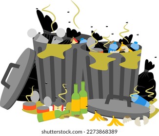 trash can vector, scattered trash