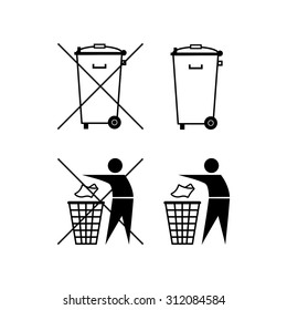 Trash Can. Waste Recycling. Do Not Litter. Municipal Waste. Bin Silhouette. Do Not Litter