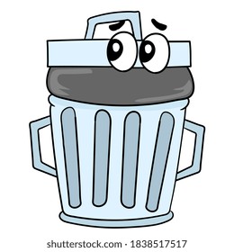 trash cans full and tidy. cartoon illustration sticker emoticon