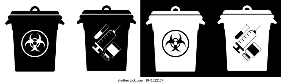 trash cans with hazardous waste signs. Disposal of hazardous materials, processing of industrial waste. Caring for environment