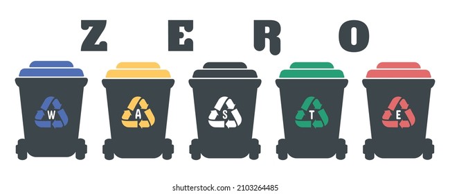 Trash cans isolated on white background. Ecology concept. Zero waste. Recycling icon. Vector flat illustration. 