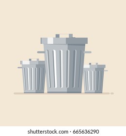Trash cans. Isolated, on white background. Vector, illustration, flat