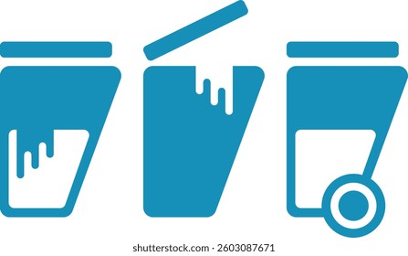 trash cans with liquid waste, simple blue icons
