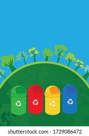 trash cans and trees, vector illustration of a blue sky background
