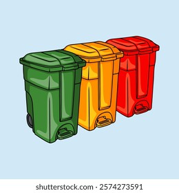 Trash cans in various colors