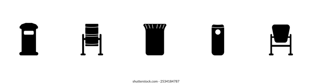 Trash cans vector icon set. Stylish modern trash cans. Garbage recycling icon. Processing of raw materials. Street garbage cans vector.