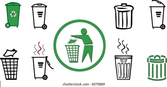 trash cans vectors + recycle logo - CHECK my gallery for other trash / recycling vectors or JPEG files directly