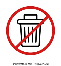 La basura no se puede tirar del icono. Sin dumping. Vector.