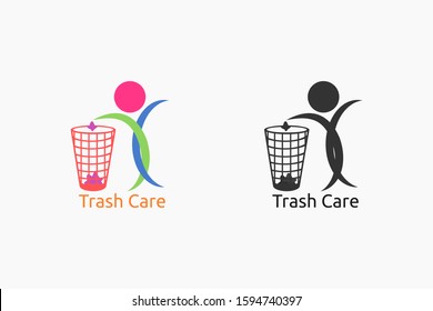 trash care vector logo. throw garbage in its place. 