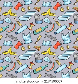 Trash cartoon seamless vector pattern