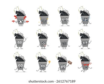 Trash character expressing various emotions in a playful and colorful cartoon style