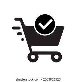 Icono de barra diagonal y marca de verificación. Icono del carro sobre un fondo blanco. Ilustración vectorial.	