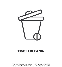 trash cleanin icon. Thin line trash cleanin, mop icon from cleaning collection. Outline vector isolated on white background. Editable trash cleanin symbol can be used web and mobile