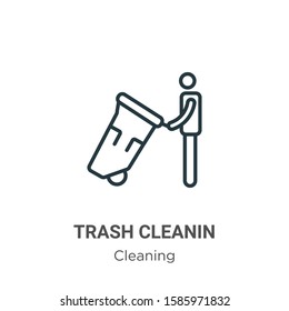 Trash cleanin outline vector icon. Thin line black trash cleanin icon, flat vector simple element illustration from editable cleaning concept isolated on white background