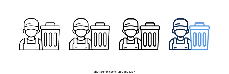 Trash Collector Icon Different Style Outline Collection Set