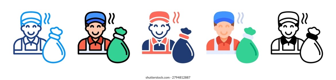 Trash Collector Icon Set Multiple Style Collection Vector Illustration