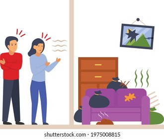 Trash Collectors Neighbour Concept,  Odors Nuisance Or Smells Vector Color Icon Design, Neighbourhood Conflicts Stock Illustration, Bad Neighbors Symbol