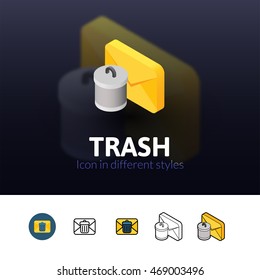 Trash color icon, vector symbol in flat, outline and isometric style isolated on blur background