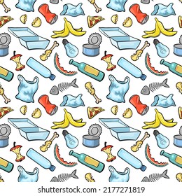 Trash colorful seamless vector pattern. Isalated on white