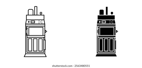 Trash compactor icons in outline and fill. vector illustration for ui.