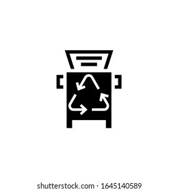 Trash compactor vector icon in black flat shape design isolated on white background