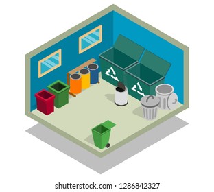 Trash concept banner. Isometric banner of trash vector concept for web, giftcard and postcard