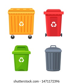 Trash container bin icon. Garbage can metal recycle basket box for trash waste symbol.