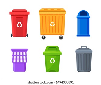 Trash container bin icon. Garbage can metal recycle basket box for trash waste symbol.