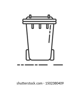 Trash container black line icon. Dustbin on wheels concept. Sign for web page, mobile app, banner. Isolated outline template. Editable stroke.