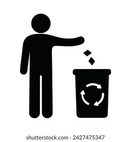 trash container icon, man throwing out trash for recycling