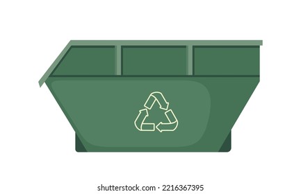 Trash container icon with recycle symbol in flat style isolated on white background. Vector illustration.