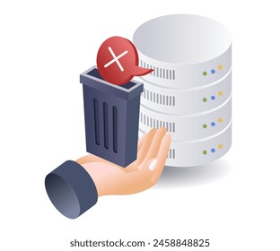 Trash database system infographic 3d illustration flat isometric