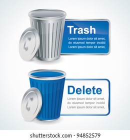 Trash and delete glossy buttons with container