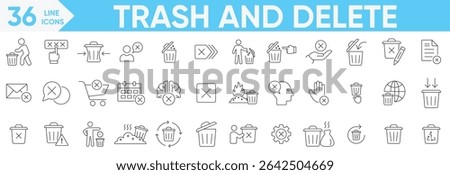 Trash and Delete Line icon set.delete button, trash, Erase, garbage, clear, waste, cancel, undo, throw, remove and more.Vector and illustrator set.