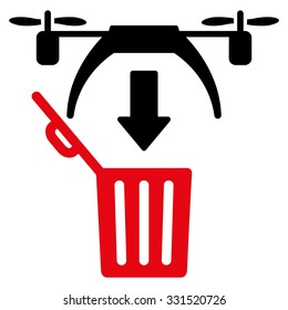 Trash Drone vector icon. Style is bicolor flat symbol, intensive red and black colors, rounded angles, white background.