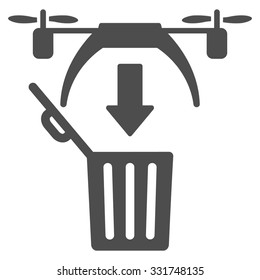 Trash Drone vector icon. Style is flat symbol, gray color, rounded angles, white background.