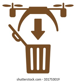 Trash Drone vector icon. Style is flat symbol, brown color, rounded angles, white background.