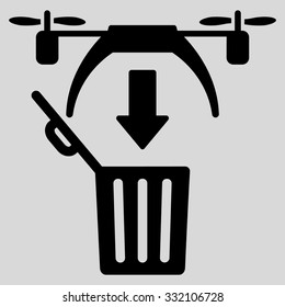 Trash Drone vector icon. Style is flat symbol, black color, rounded angles, light gray background.