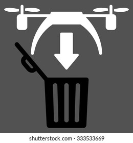 Trash Drone vector icon. Style is bicolor flat symbol, black and white colors, rounded angles, gray background.