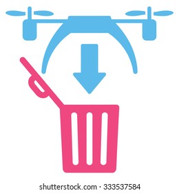 Trash Drone vector icon. Style is bicolor flat symbol, pink and blue colors, rounded angles, white background.