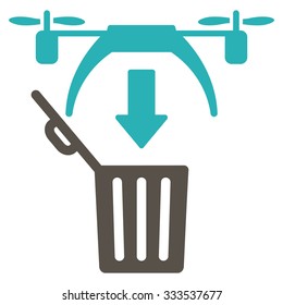 Trash Drone vector icon. Style is bicolor flat symbol, grey and cyan colors, rounded angles, white background.
