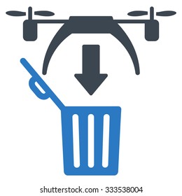 Trash Drone vector icon. Style is bicolor flat symbol, smooth blue colors, rounded angles, white background.