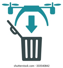 Trash Drone vector icon. Style is bicolor flat symbol, soft blue colors, rounded angles, white background.