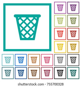 Trash flat color icons with quadrant frames on white background