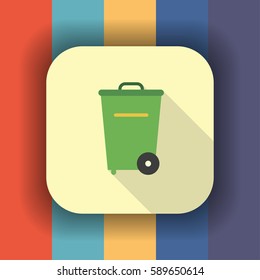 trash flat icon with long shadow, vector illustration